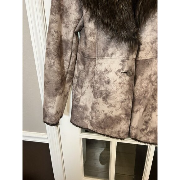 Vintage 1990's Allen B Large Faux Suede Penny Lane Jacket Coat Faux Fur Trim Y2K - Picture 2 of 7